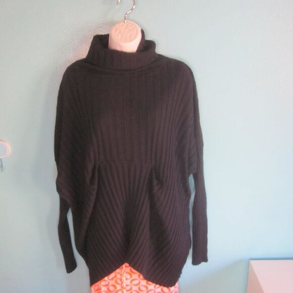 Etna Maar Women "One Size" Navy Blue Knit Cotton Blend Pullover Cowlneck Sweater - Picture 1 of 10